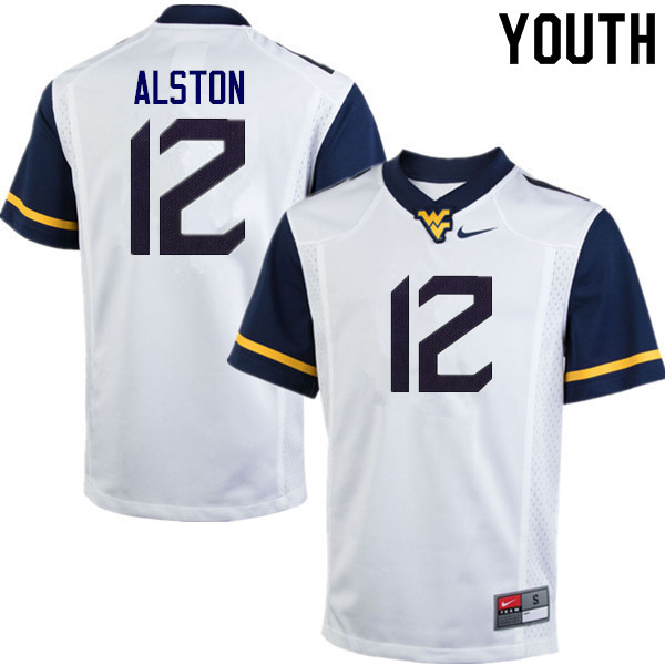 NCAA Youth Taijh Alston West Virginia Mountaineers White #12 Nike Stitched Football College Authentic Jersey CZ23T81TK
